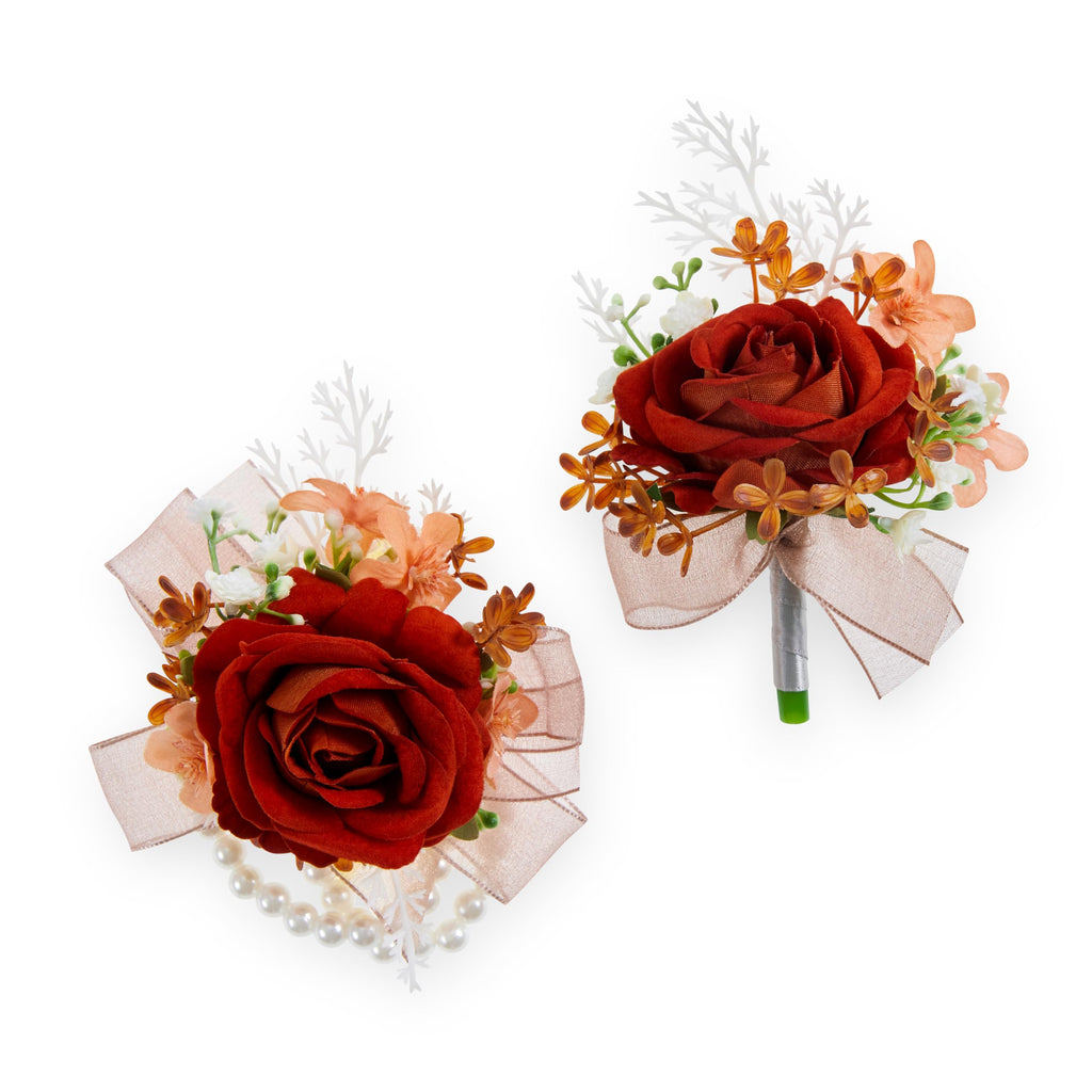 2 Pcs Purple Wrist Corsage and Boutonniere Set