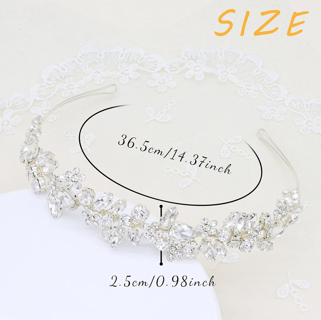 Oriamour Crystal Wedding Headbands Handmade Bridal Headpieces For Bride Wedding Hair Accessories For Bridesmaids Prom Party (Silver)