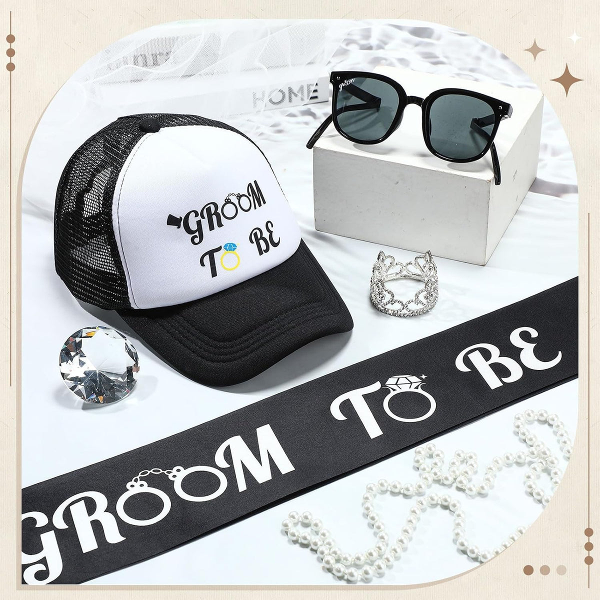 JaGely 4 Pcs Groom to Be Sash Hat Bachelor Party Accessory