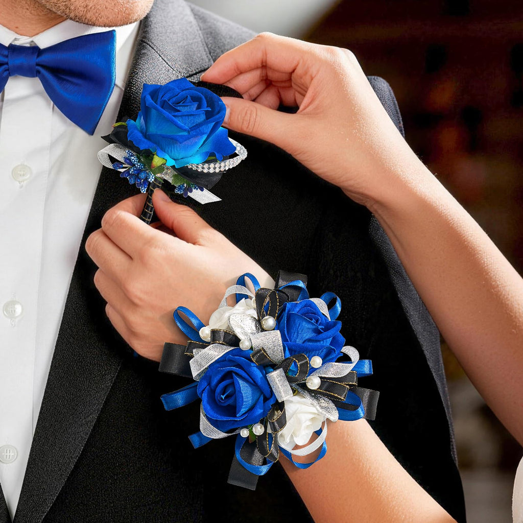 Red and Black Corsage and Boutonniere Set for Wedding Prom