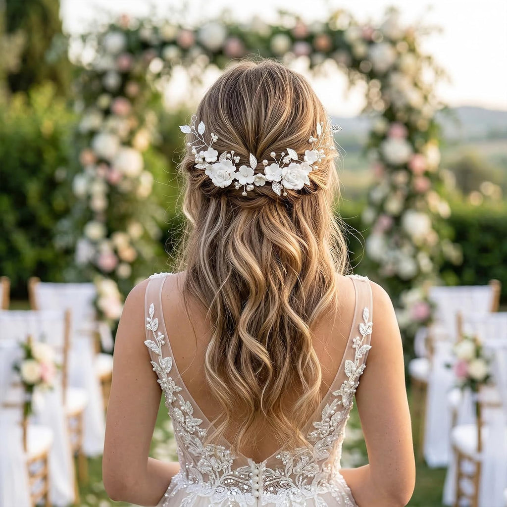 Bridal Wedding Hair Vine with Pearls Flowers Leaf Bridal Headpiece