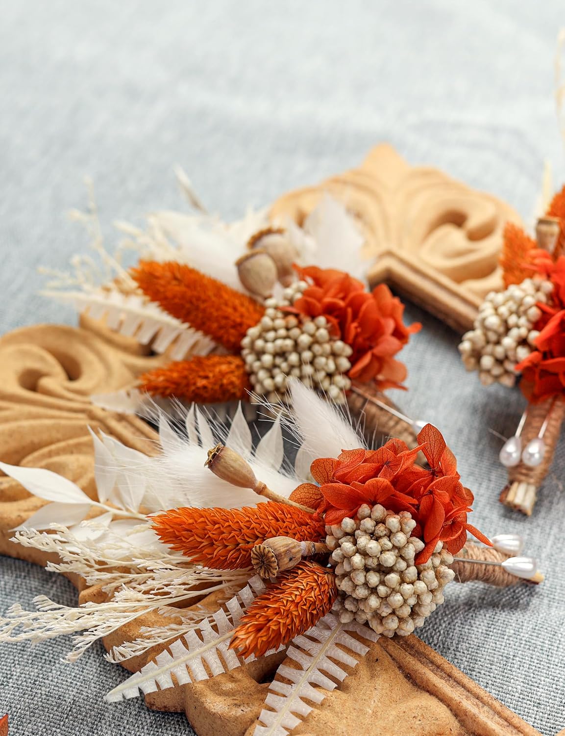 Fall Dried Flower Boutonniere 6-Piece Set for Men's Boho Wedding Boutonniere,Rustic Groom Best Man Anniversary Decoration (Terracotta)