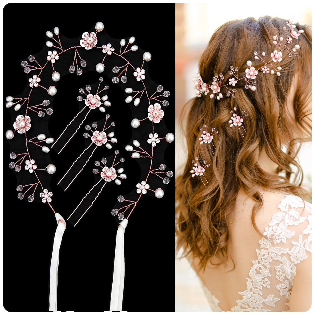 Wedding Hair Bridal Hair Accessories Pieces for Brides Hair Vine Crystal Extra Long Pearl and Beads Bridal Hair Vine Headband Head Pieces for Women and Girls (39inGold, 39in)