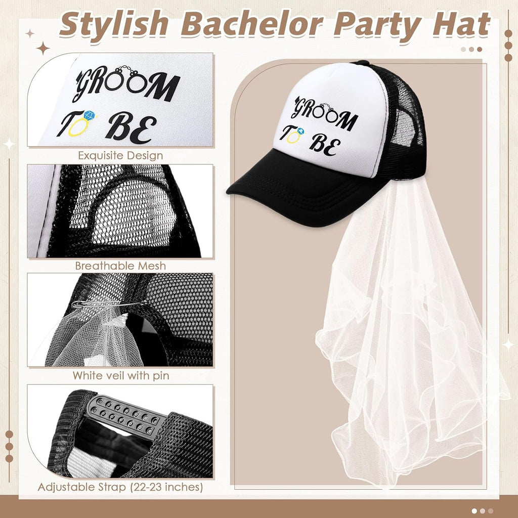 JaGely 4 Pcs Groom to Be Sash Hat Bachelor Party Accessory