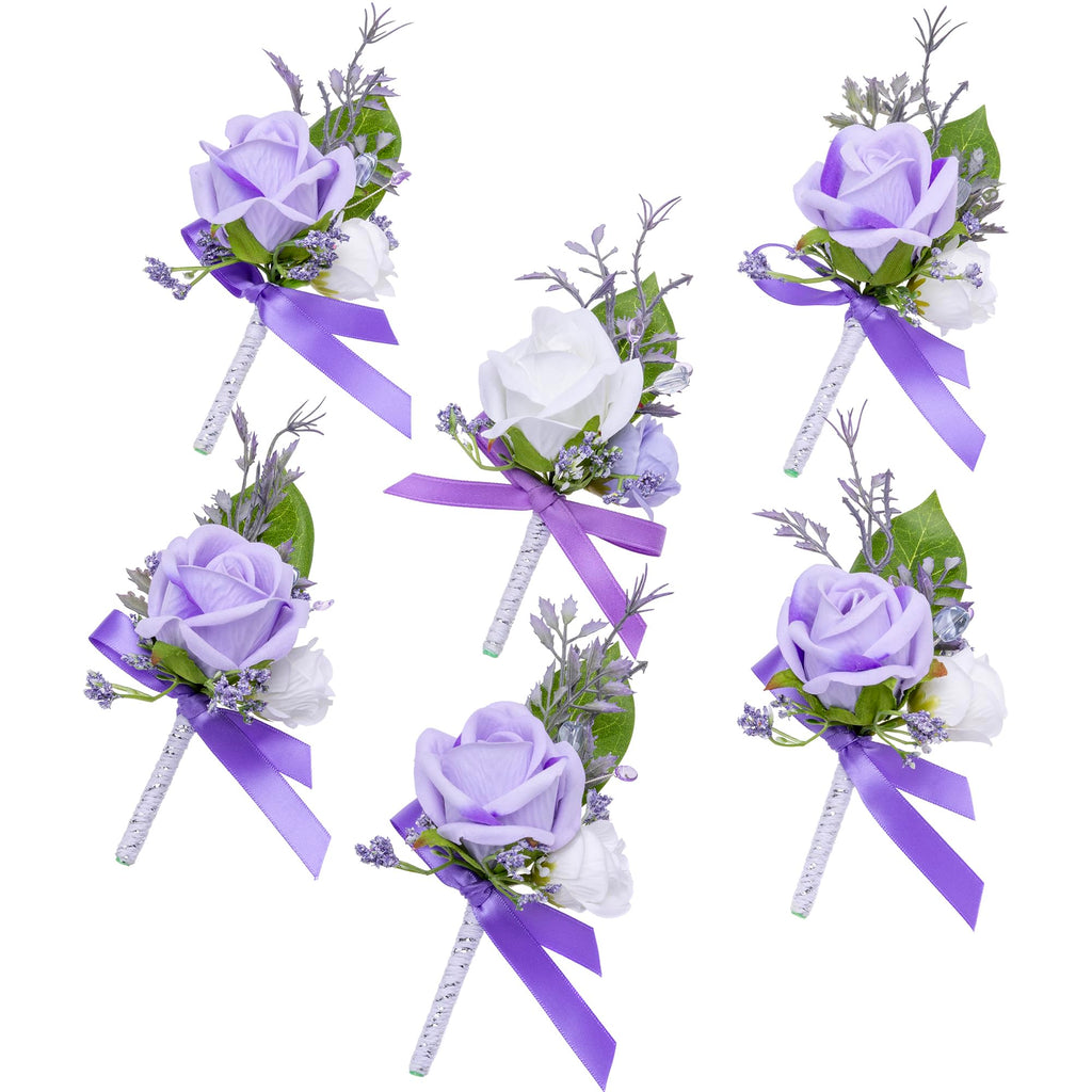 Fnize Champagne Boutonniere for Men Set of 6 Groom Groomsmen Wedding Flower