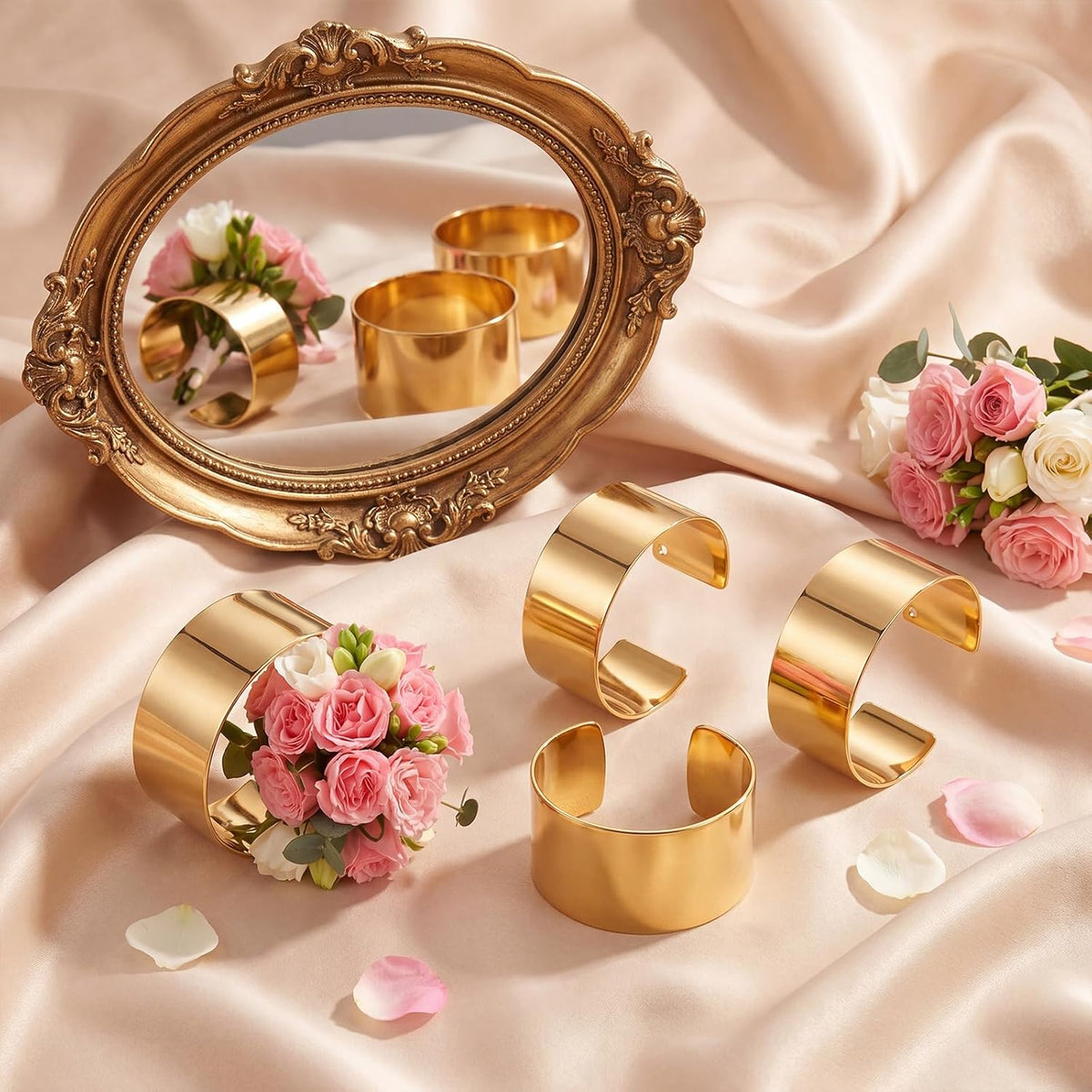 Liliaafar Gold 10 Pcs Corsage Wristlet Bracelet Bands for Women Cuff Bangle Bracelet Wrist Corsage DIY Wedding Wristband Wide Open Adjustable for Wedding Bridal Party Prom (0.98",Narrow Cuff)