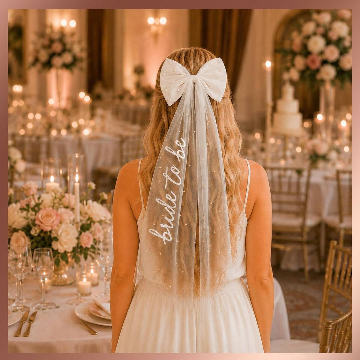 White Pearl Bride to Be Veil with Bride Bow, Bachelorette Party Accessories