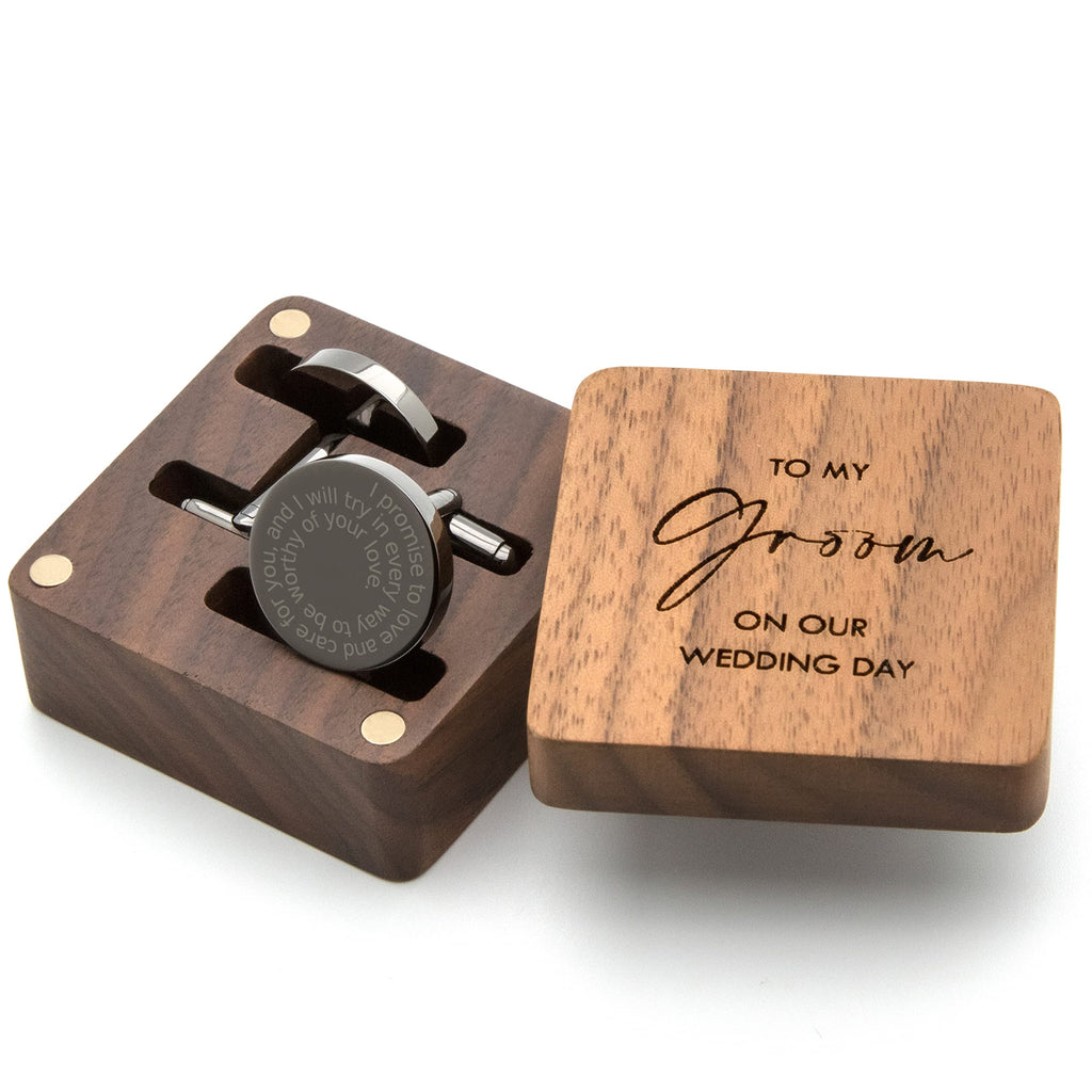 MUUJEE Cufflinks with Engraved Wood Gift Box