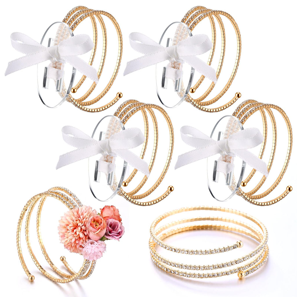 Hotop 4 Set Gold Hammered Wrist Corsage Bracelets Stackable Cuff