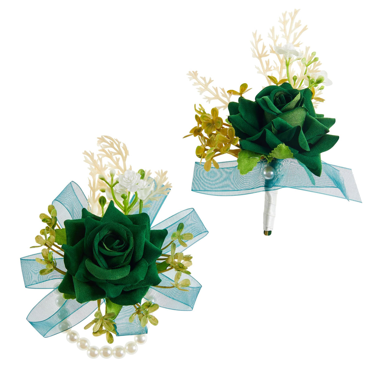 SITUMEIZI 2Pcs Red Rose Wrist Corsage and Boutonniere Set for Prom Decor