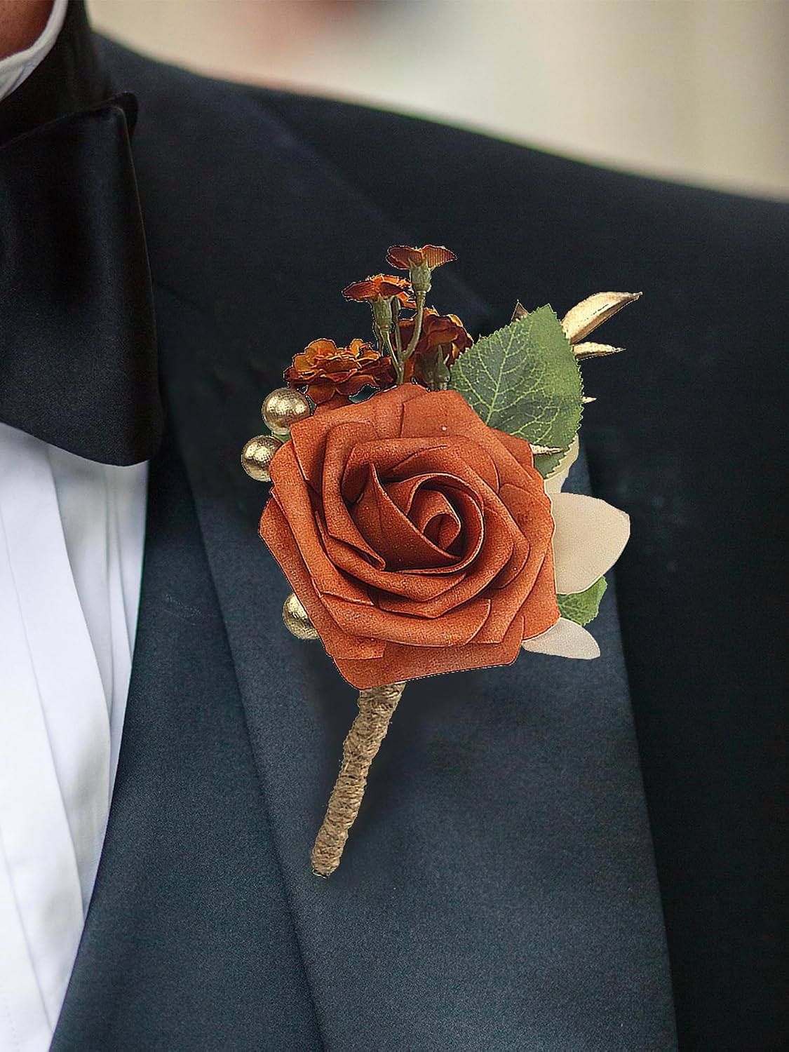 Rinlong 2Pcs Terracotta Boutonnieres with Pins for Men, Groom, Groomsmen