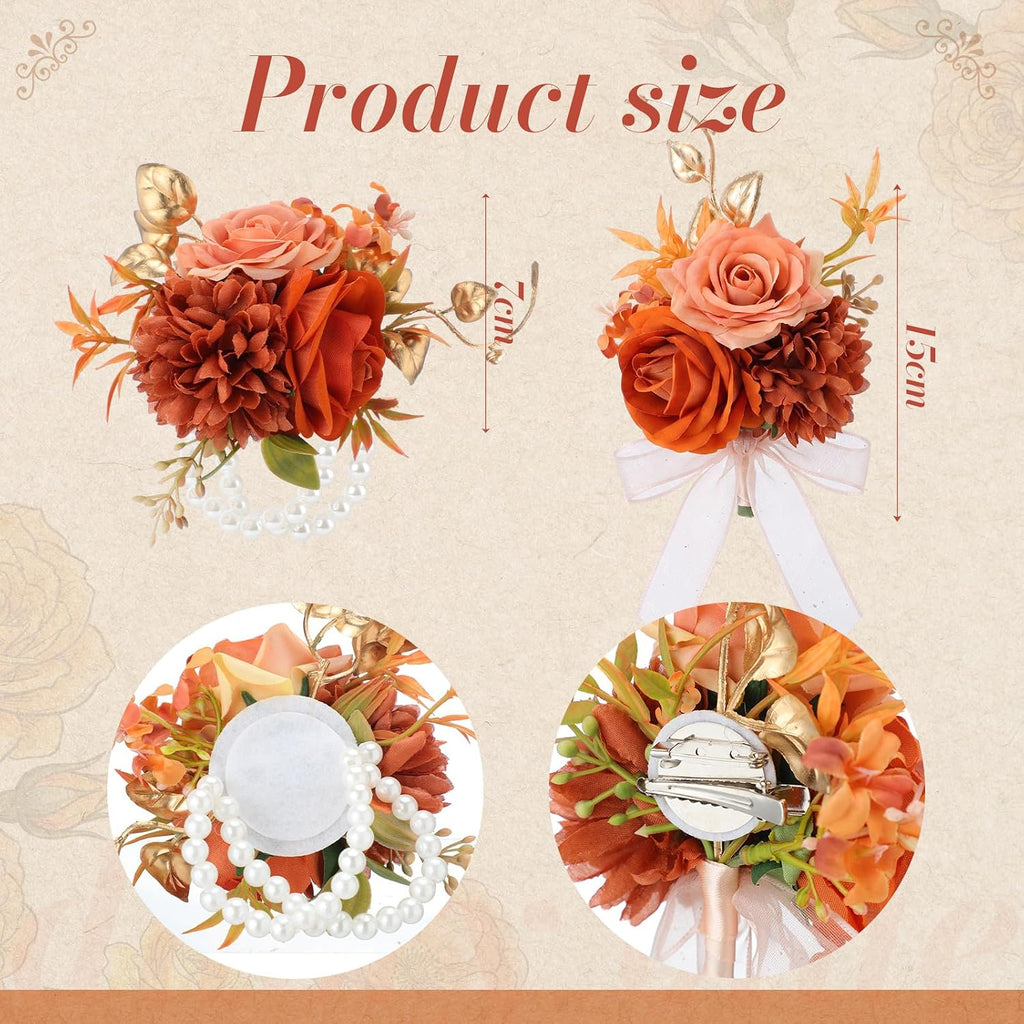 Canlierr 2 Pcs Orange Corsage and Boutonniere Set Wedding Accessories
