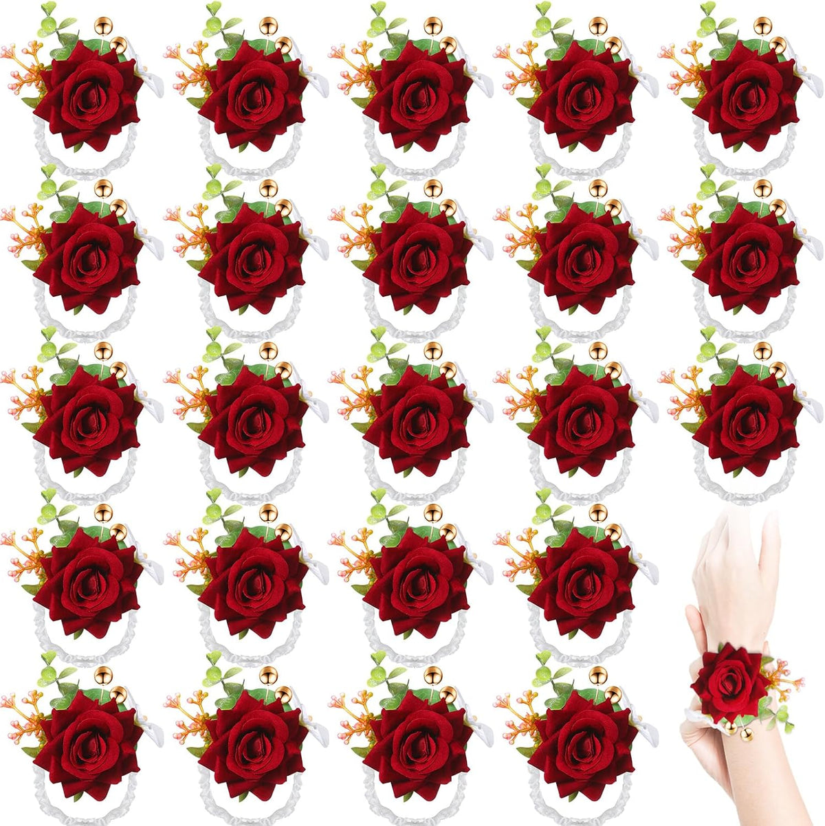 Sherr 24 Pcs Red Wrist Corsage Wristlet Bridesmaid Wedding,Wine Red