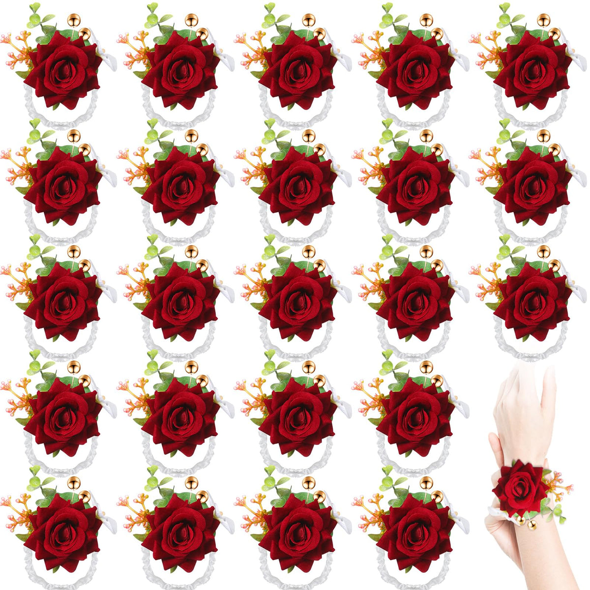 Sherr 24 Pcs Red Wrist Corsage Wristlet Bridesmaid Wedding,Wine Red