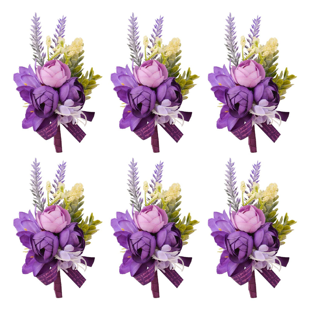 Wrist Corsage and Boutonniere Set, 1 Set Small Rose Purple Hand Flower for Prom Artificial Wedding Wrist Corsage for Wedding Party Prom
