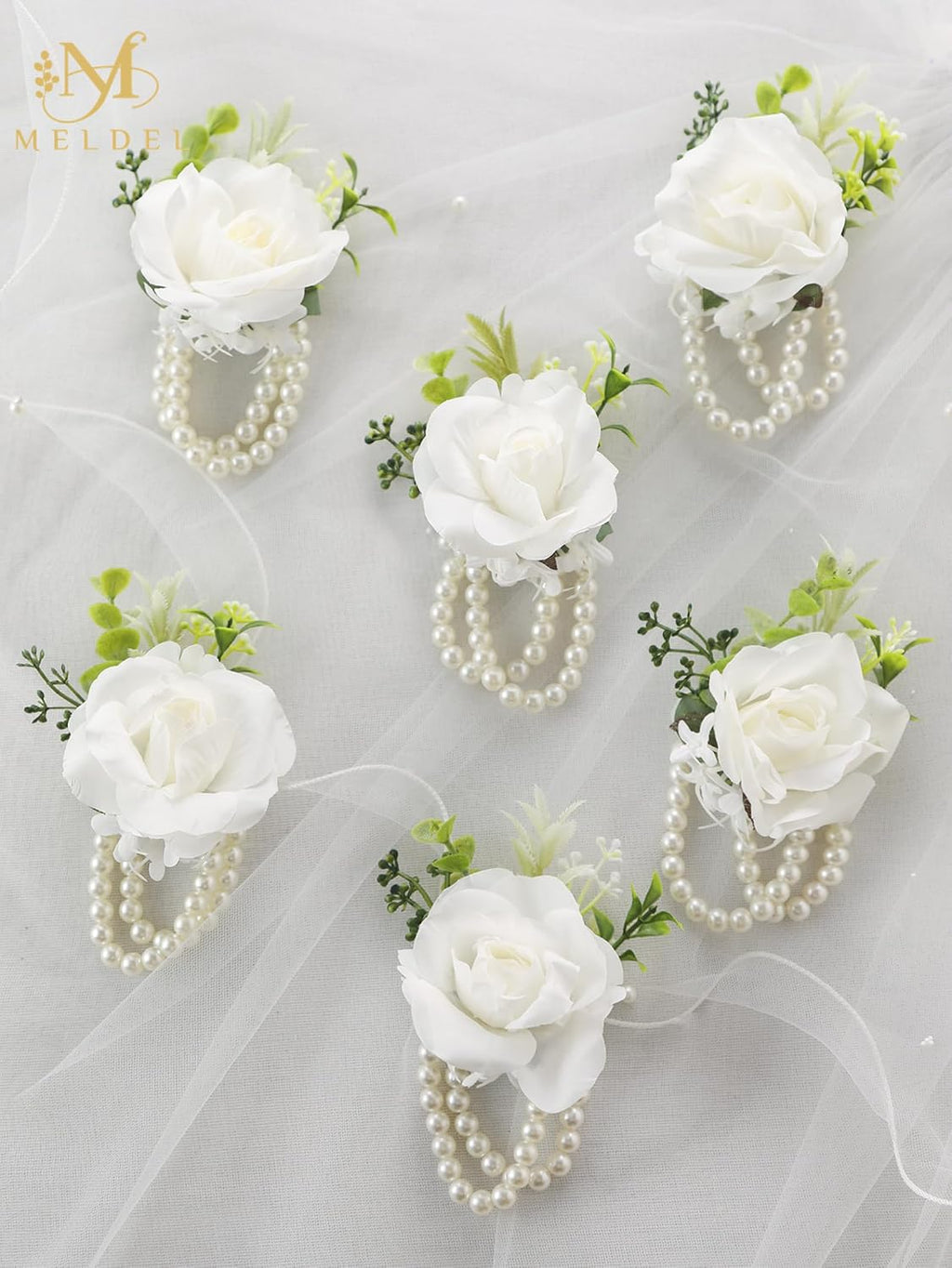 6Pcs Ivory White Rose Wrist Corsage for Women Wedding Prom Party