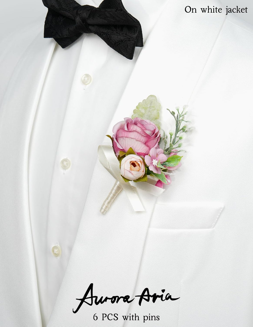 AuroraAria Dusty Rose Boutonniere for Men,Set of 6,Groom Boutonniere for Wedding,Anniversary,Homecoming,Formal Dinner Party,Wedding Decor,Artificial Dusty Rose Rose