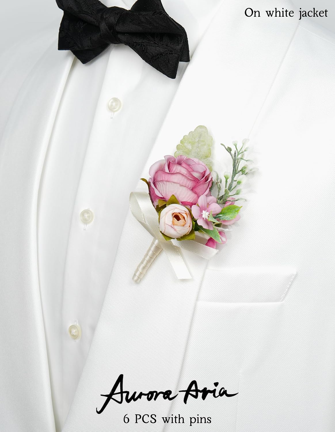 AuroraAria Dusty Rose Boutonniere for Men,Set of 6,Groom Boutonniere for Wedding,Anniversary,Homecoming,Formal Dinner Party,Wedding Decor,Artificial Dusty Rose Rose