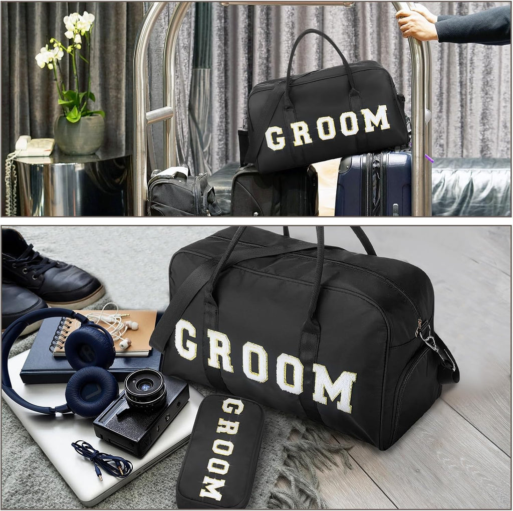 2 Pcs Groom Bag Gifts, Wedding Weekender Duffle Bag, Black