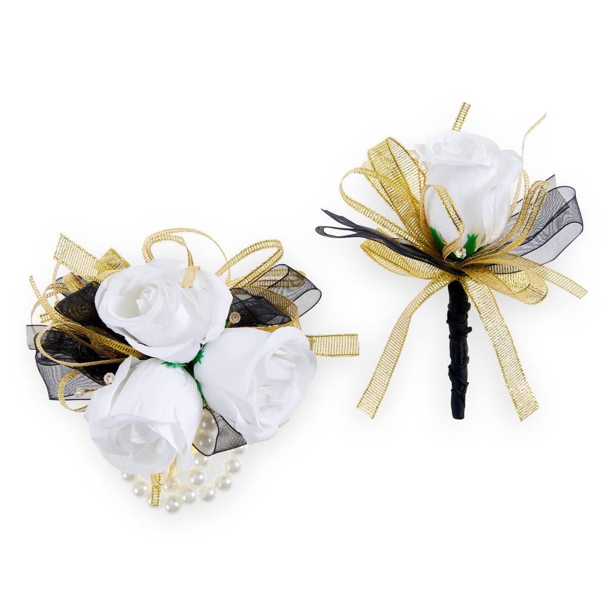 2 Pcs Blue Wrist Corsage and Boutonniere Set