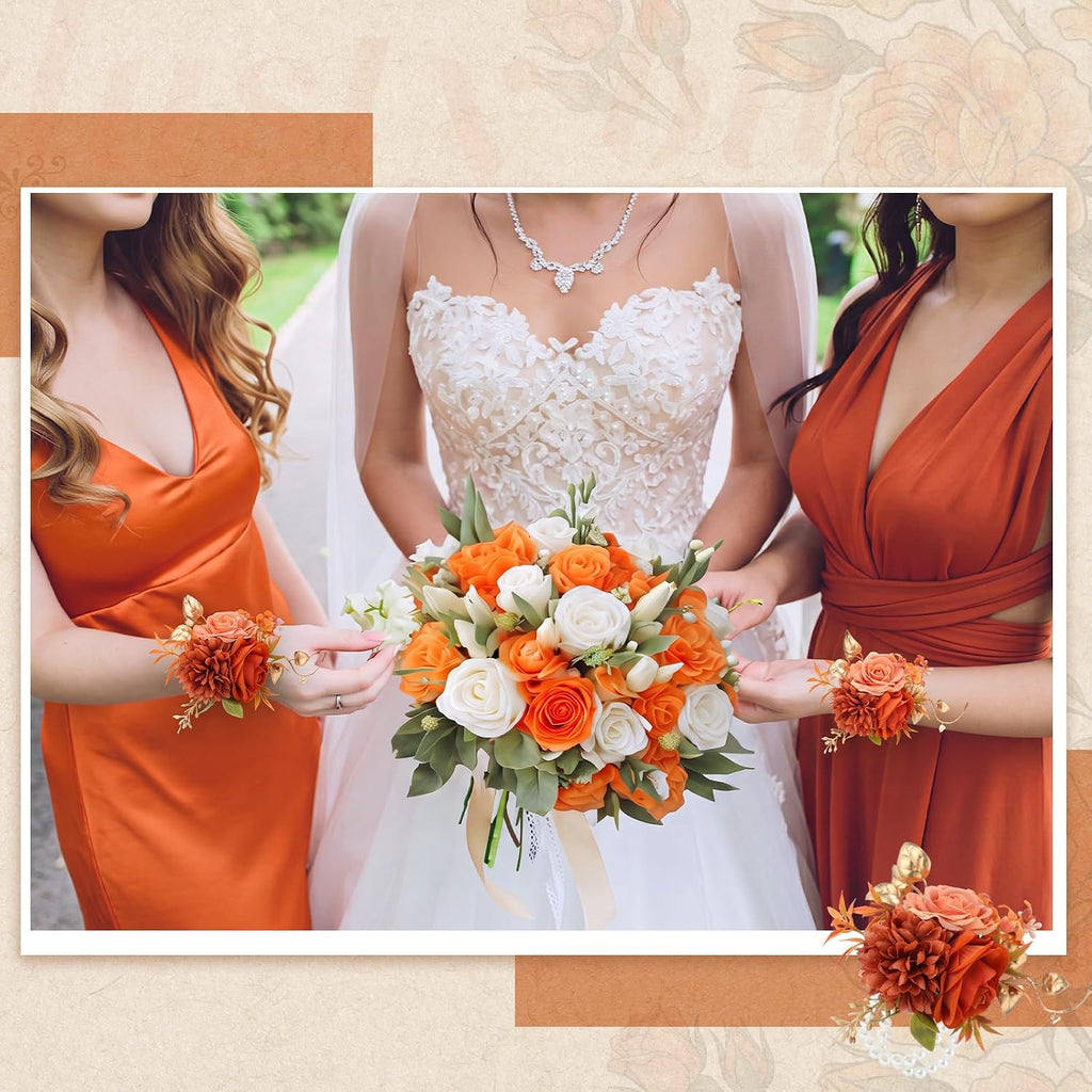 Canlierr 2 Pcs Orange Corsage and Boutonniere Set Wedding Accessories