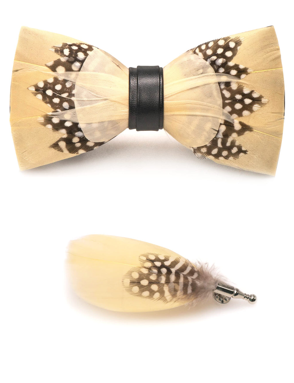 RBOCOTT Handmade Feather Pre-tied Bow tie and Brooch Sets for Men