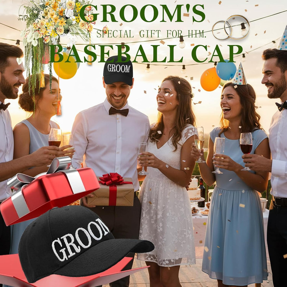 Men's Groom Hat, Wedding for Groomsman and Best Man, Adjustable Cap