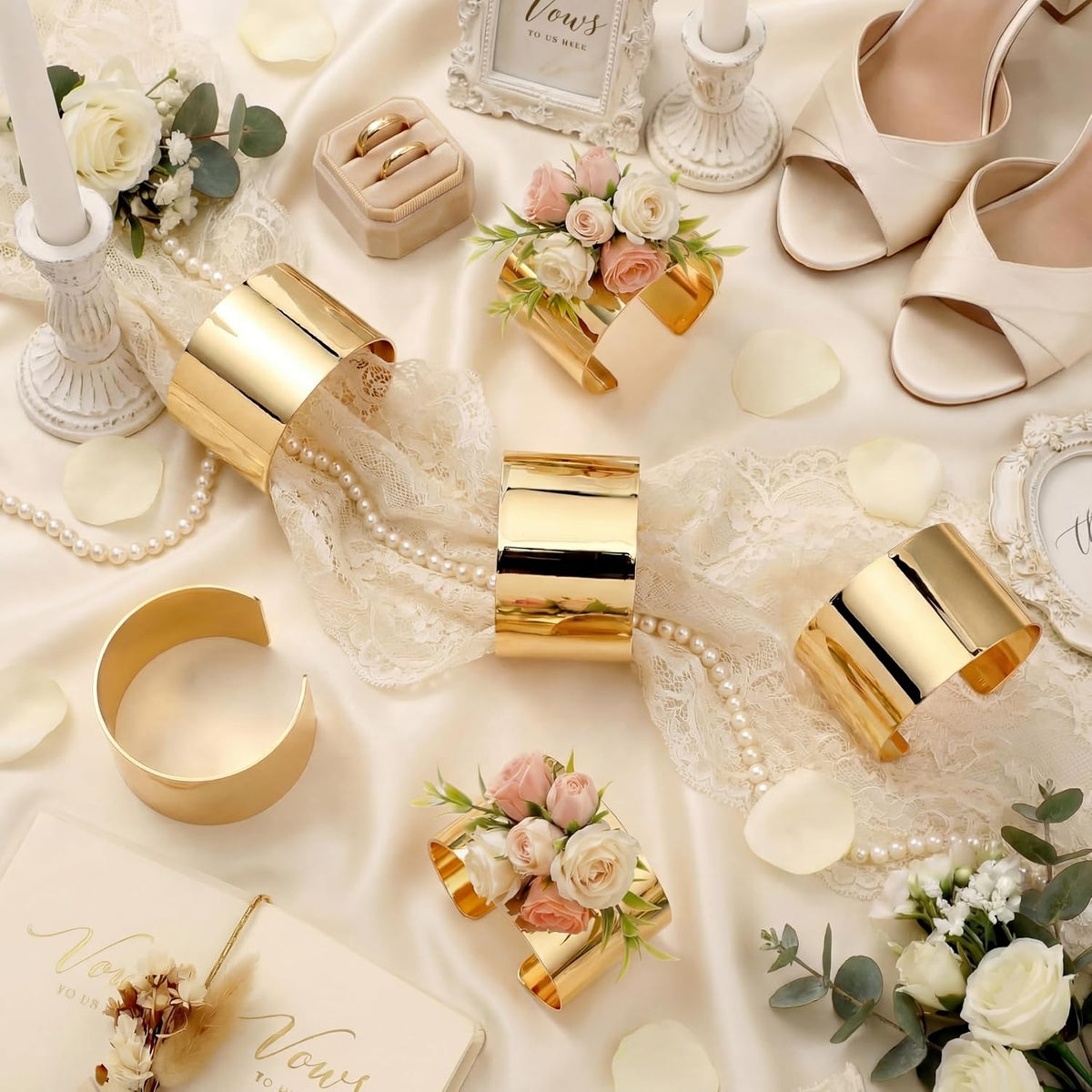 Liliaafar 6 Pcs Gold Corsage Wristlet Cuff Bracelets Women,Cuff