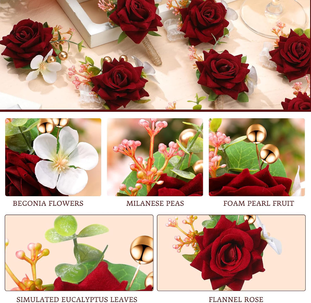 Sherr 24 Pcs Red Wrist Corsage Wristlet Bridesmaid Wedding,Wine Red