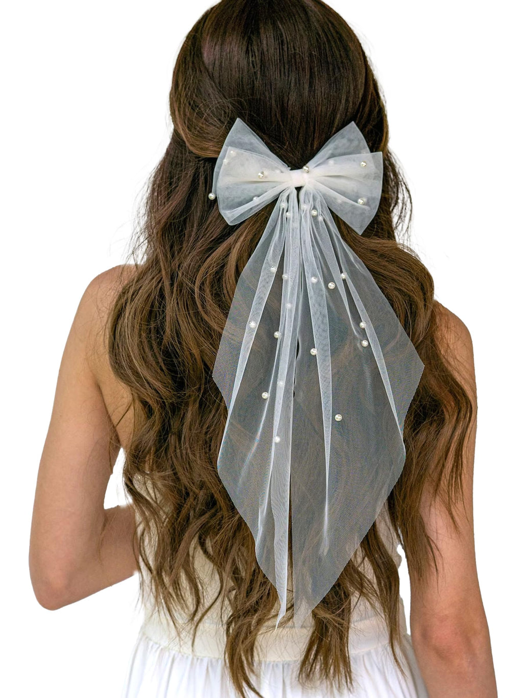 Bridal Veil Bachelorette Party Veil White Bow Wedding Veil Elegant Tulle Layer Hair Clip for Women and Girls