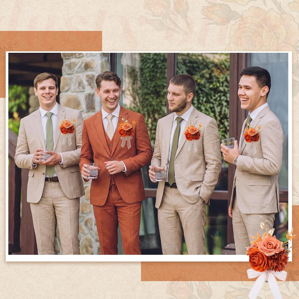 Canlierr 2 Pcs Orange Corsage and Boutonniere Set Wedding Accessories