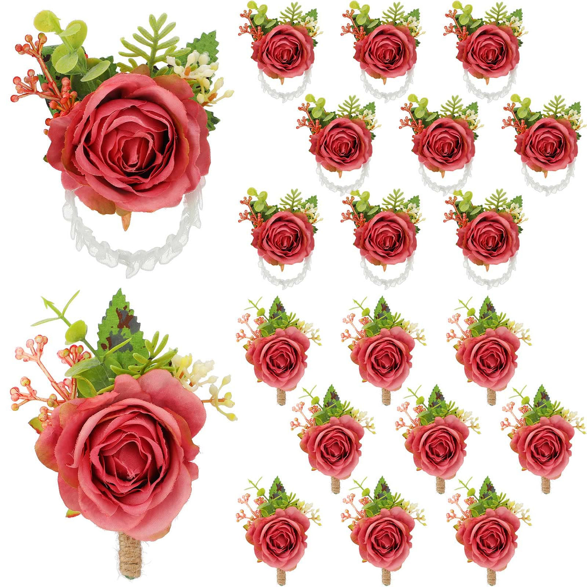 Sherr 20 Pcs Rose Corsage and Boutonniere Set for Wedding, White