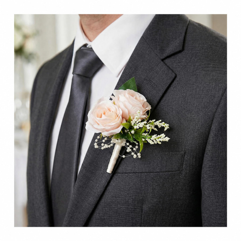 Wedding Flower Boutonniere Suit Decoration for Groom Bride Groomsmen Bridesmaids for Wedding Ceremony Anniversary Dinner Party (White)