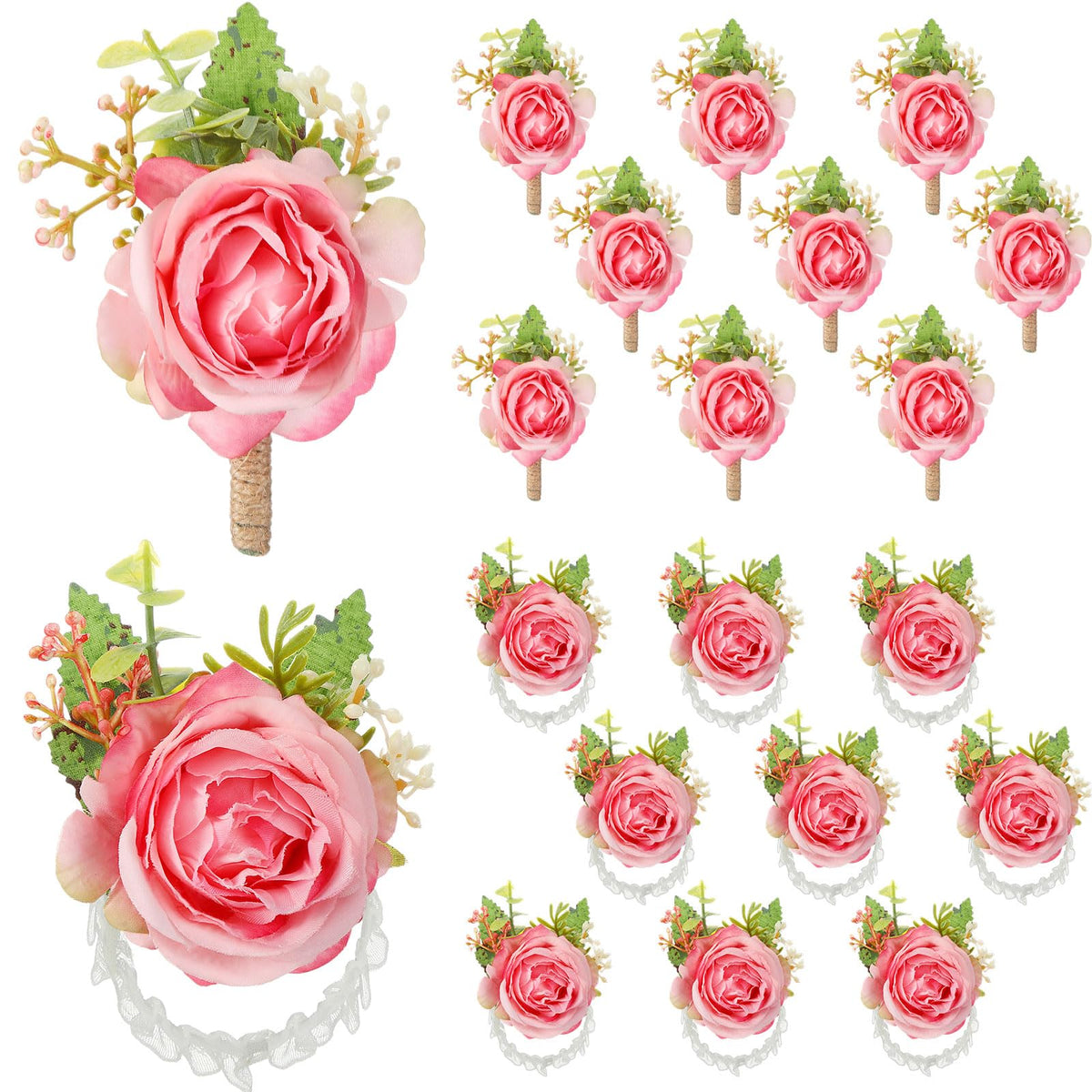 Sherr 20 Pcs Rose Corsage and Boutonniere Set for Wedding, White