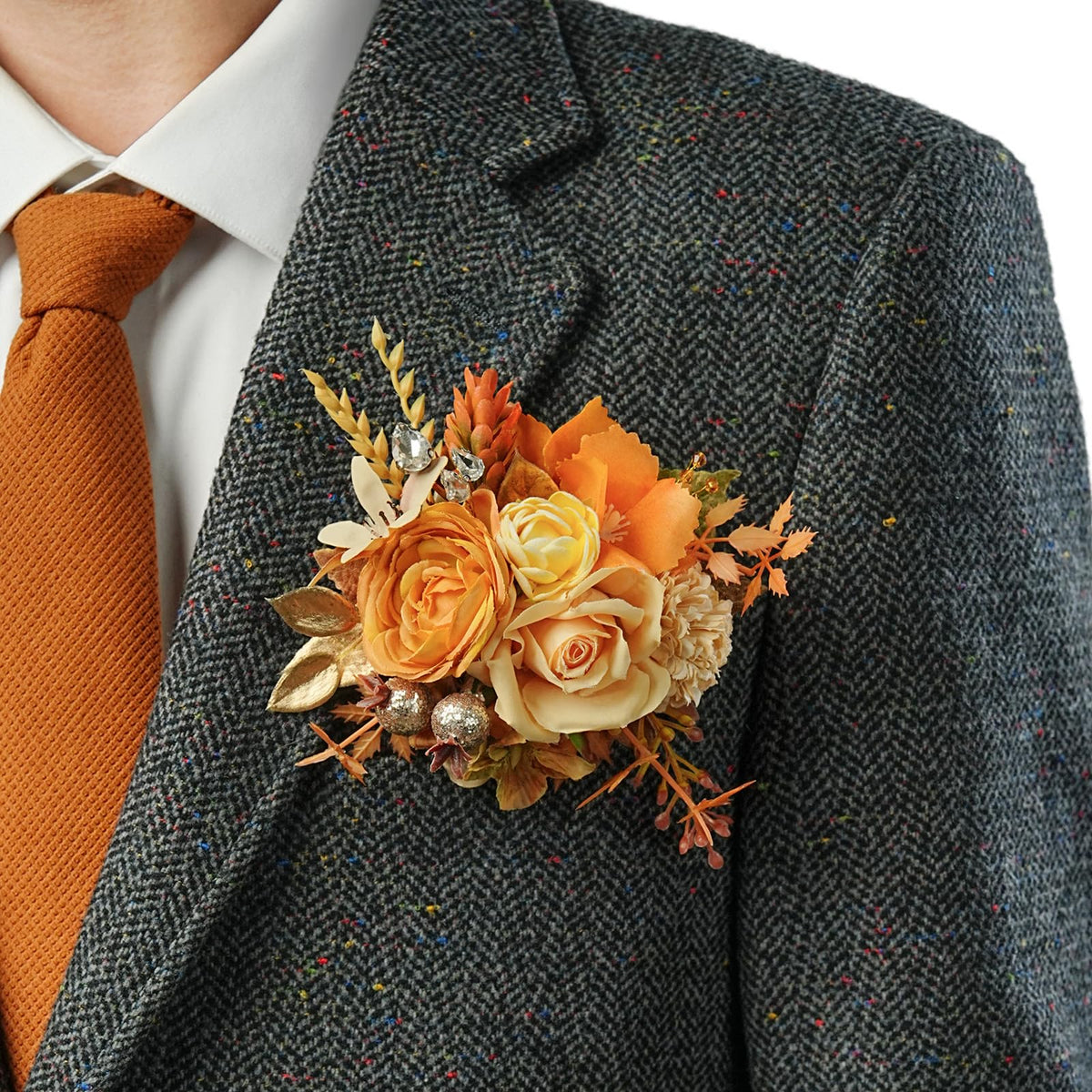 TINGE TIME Luxury Groom Boutonniere for Wedding, 1 PCS Pocket Boutonniere for Men Wedding, Prom, Homecoming, Anniversary, Graduation, Christmas Dinner (Terracotta)
