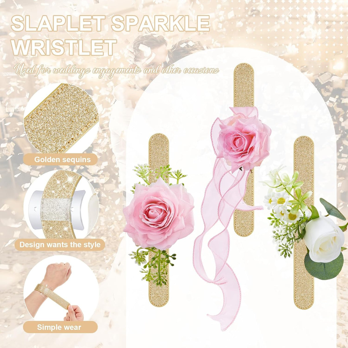 6 Pcs Slaplet Corsage Wristlet Bracelets Slap Bands