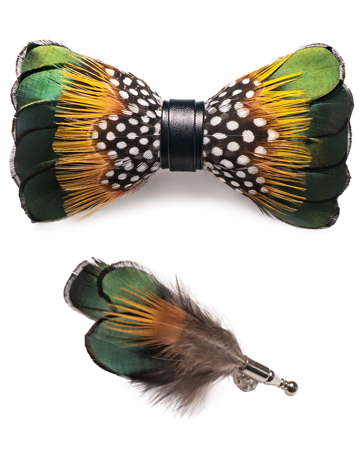 RBOCOTT Handmade Feather Pre-tied Bow tie and Brooch Sets for Men