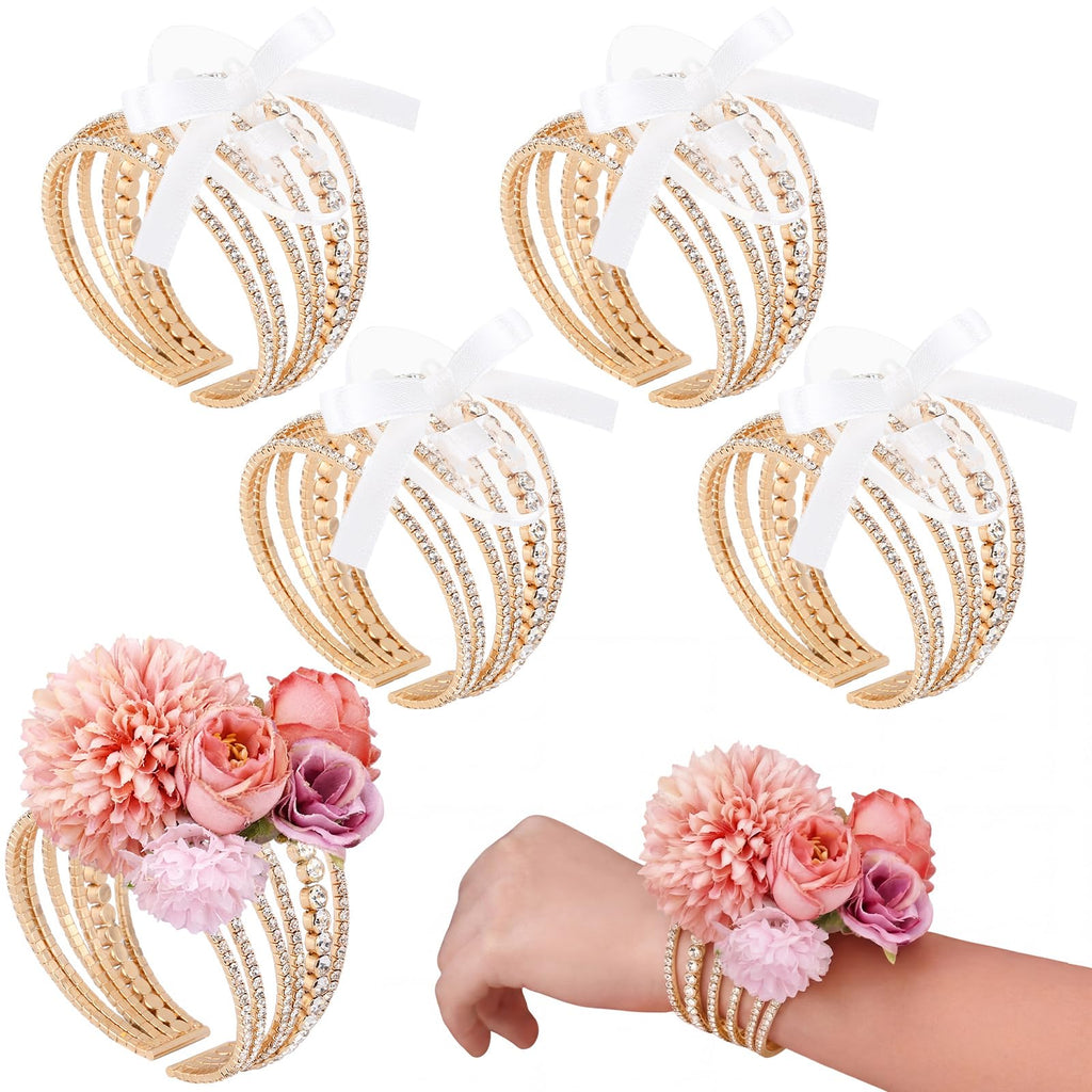 Hotop 4 Set Gold Hammered Wrist Corsage Bracelets Stackable Cuff