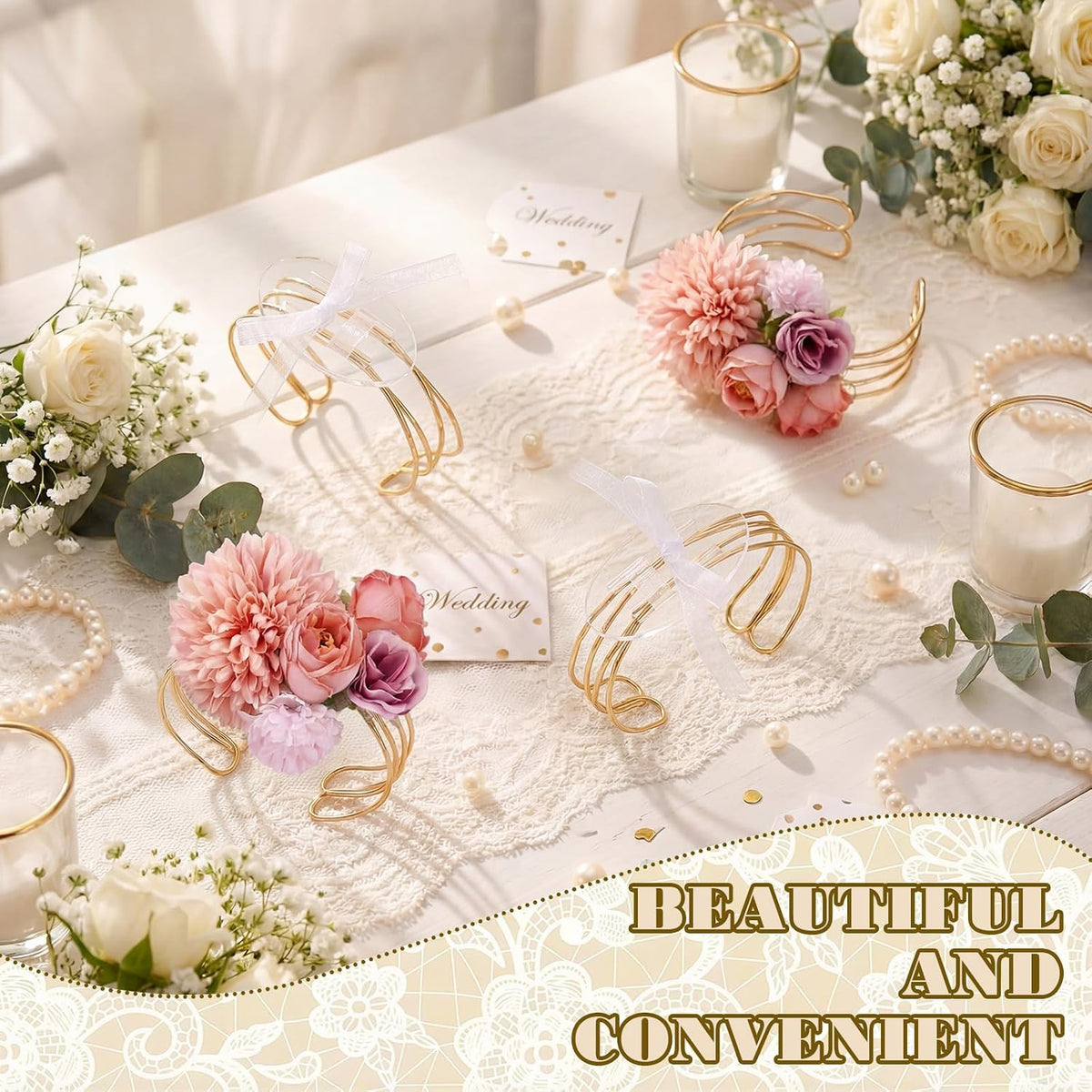 Hotop 4 Set Gold Hammered Wrist Corsage Bracelets Stackable Cuff