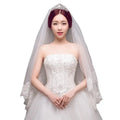 Lace Appliqued Wedding Veil with Comb 2-Tier Sequins Bridal Veils Soft Tulle for Brides