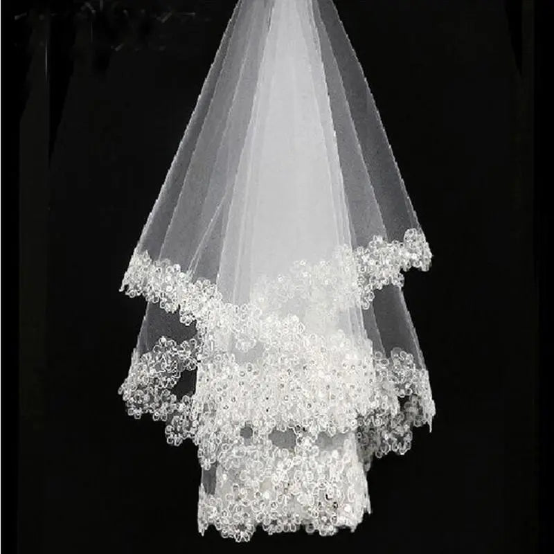 White Sequins Edge Tulle Bridal Wedding Veils One Tier Beaded 120cm Bride Accessory 2026