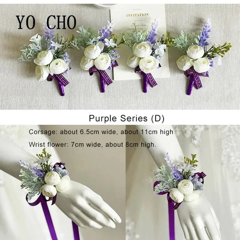 Romantic Chic Purple Handmade Artificial Silk Flower Corsage & Boutonniere Set - Realistic Look, Long-Lasting, All Year Beautiful Romantic Fashion Wrist Bracelet & Brooch Jewelry for Bride, Birthday Gifts, Party Decoration