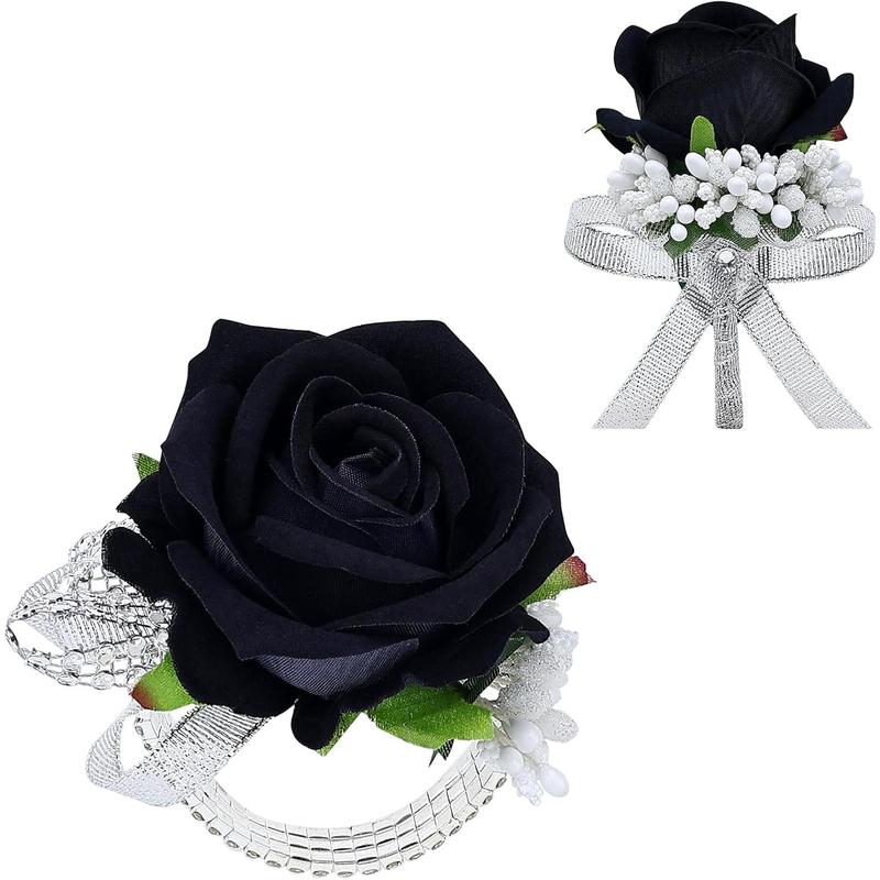 2Pcs Light Purple Rose Corsage and Boutonniere Set, Artificial Wrist Corsage Wristlet Bracelets, Men Boutonniere for Wedding Anniversary Party Homecoming Flowers Accessories Prom Decor