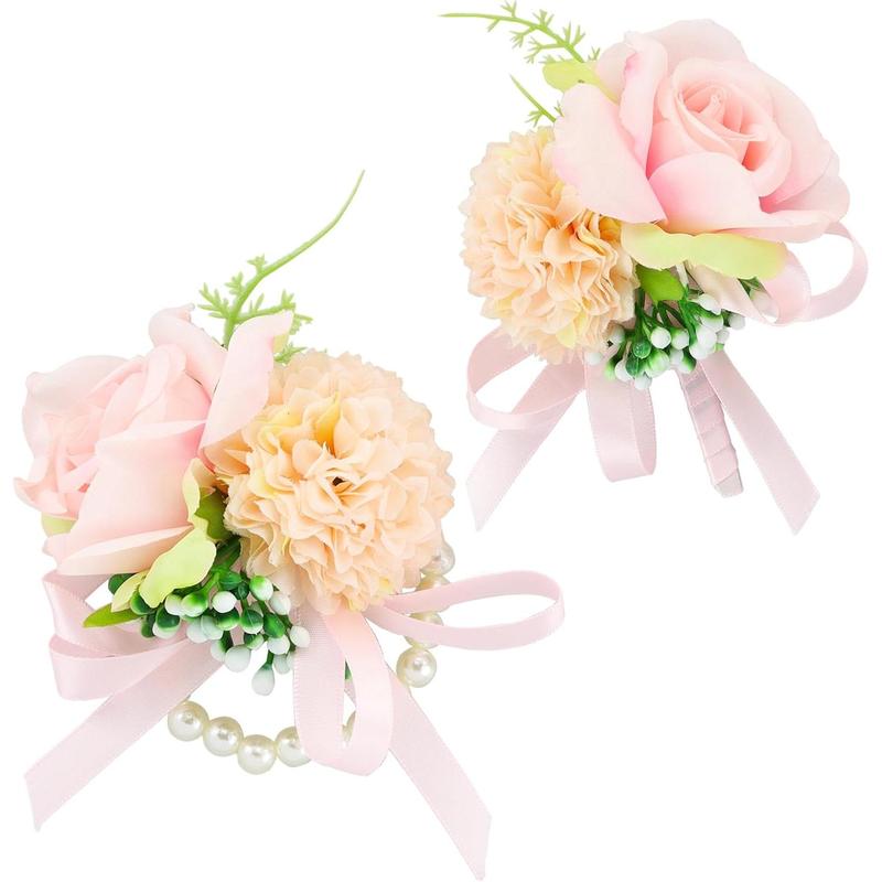 Unisex 2-Piece Handmade Silk Red Rose Corsage & Boutonniere Set - 100% Handmade, 2.7inches x 2.7inches, Wrist Corsage, Pin, Gift Box, Wedding, Banquets, All Seasons Formal Occasions