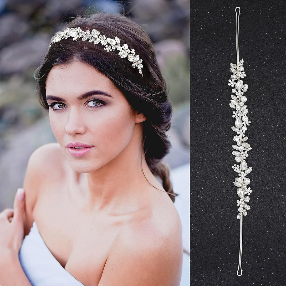 Oriamour Crystal Wedding Headbands Handmade Bridal Headpieces For Bride Wedding Hair Accessories For Bridesmaids Prom Party (Silver)