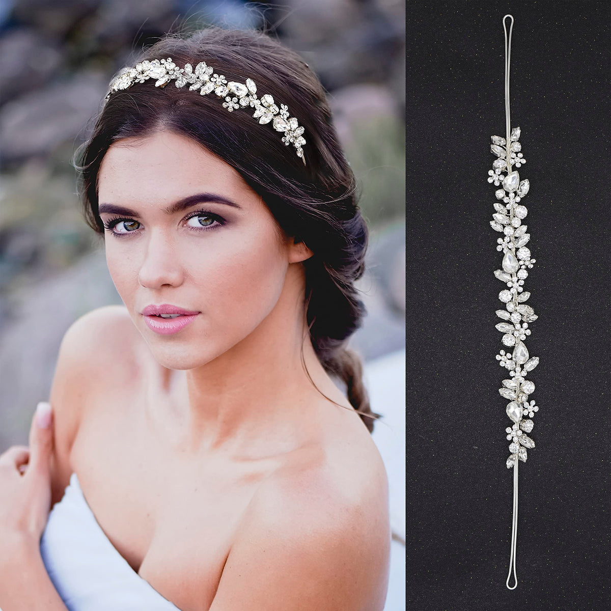 Oriamour Crystal Wedding Headbands Handmade Bridal Headpieces For Bride Wedding Hair Accessories For Bridesmaids Prom Party (Silver)
