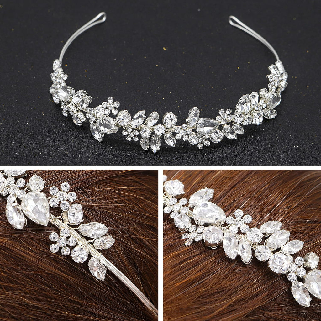 Oriamour Crystal Wedding Headbands Handmade Bridal Headpieces For Bride Wedding Hair Accessories For Bridesmaids Prom Party (Silver)