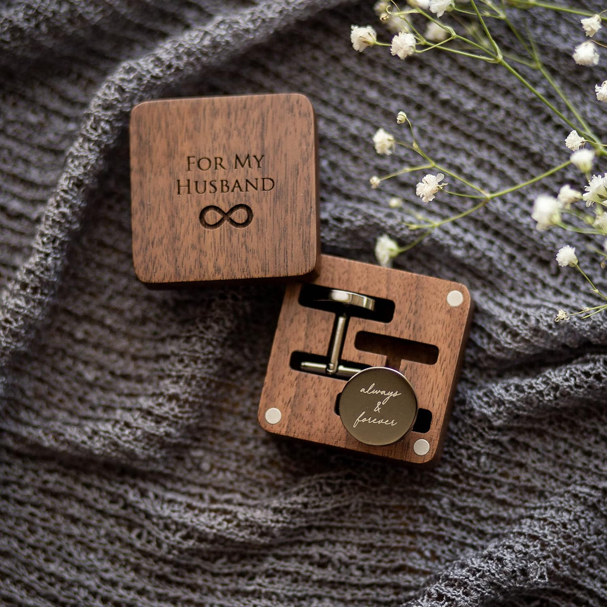 MUUJEE Cufflinks with Engraved Wood Gift Box