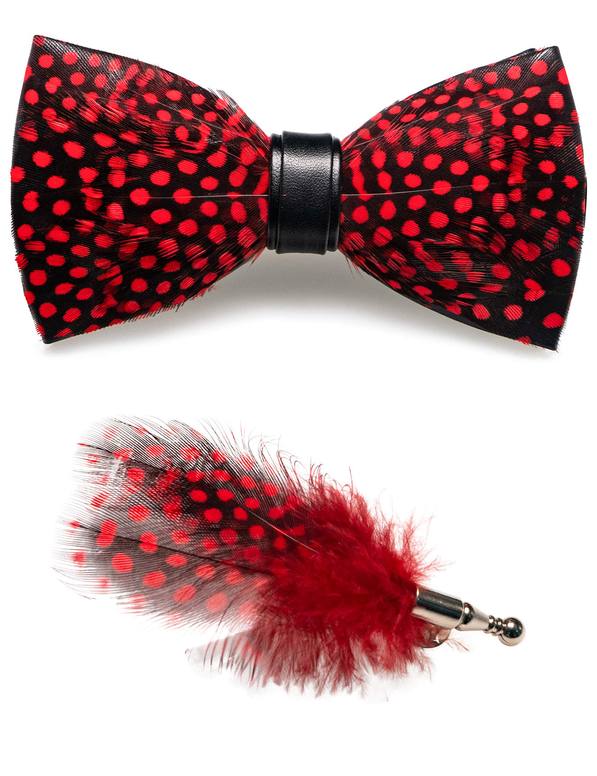 RBOCOTT Handmade Feather Pre-tied Bow tie and Brooch Sets for Men