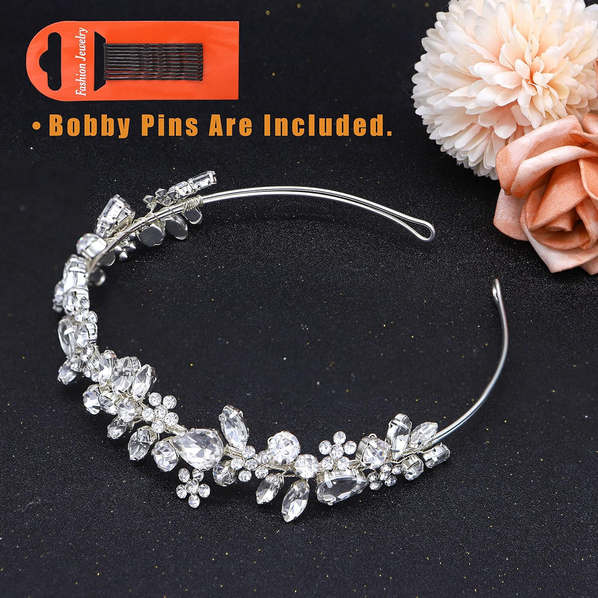 Oriamour Crystal Wedding Headbands Handmade Bridal Headpieces For Bride Wedding Hair Accessories For Bridesmaids Prom Party (Silver)